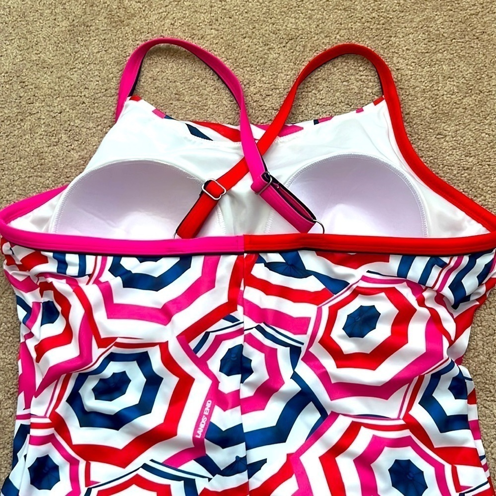 Lands' End Pink and Blue Geometric One Piece Swimsuit - Picture 6 of 10
